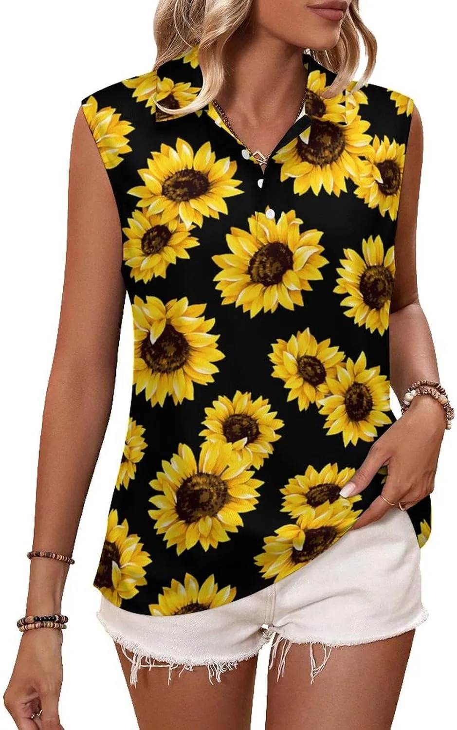 Sunflower T Shirts Sleeveless Golf Tank Top Woman Dry Fit Tennis Vest Tees Moisture Wicking Breathable Sport Vests