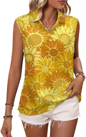 Sunflower T Shirts Sleeveless Golf Tank Top Woman Dry Fit Tennis Vest Tees Moisture Wicking Breathable Sport Vests