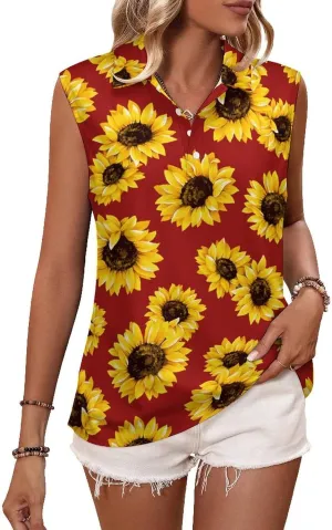 Sunflower T Shirts Sleeveless Golf Tank Top Woman Dry Fit Tennis Vest Tees Moisture Wicking Breathable Sport Vests