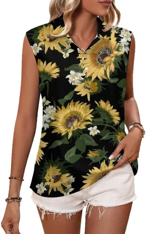 Sunflower T Shirts Sleeveless Golf Tank Top Woman Dry Fit Tennis Vest Tees Moisture Wicking Breathable Sport Vests