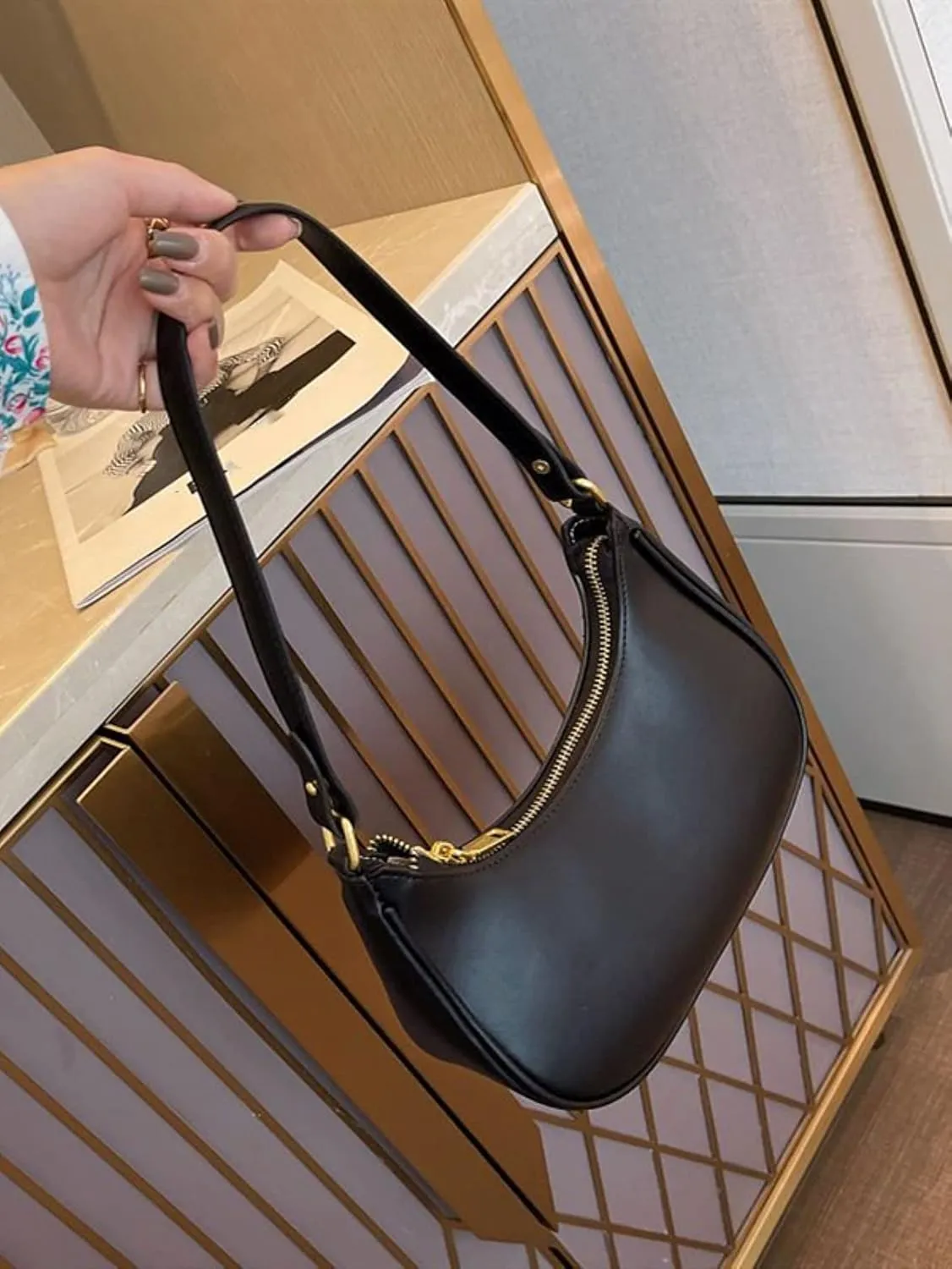 SweatyRocks Business Minimalist Crossbody Bag with Zipper Casual Clutch Hobo HandBag
