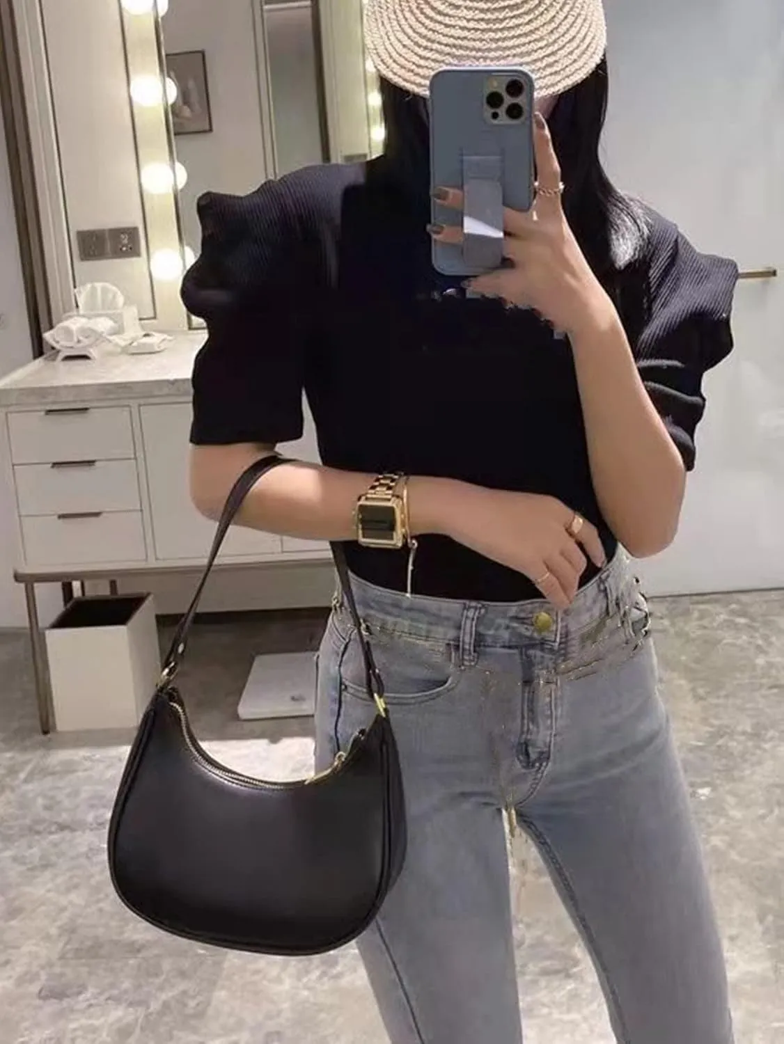 SweatyRocks Business Minimalist Crossbody Bag with Zipper Casual Clutch Hobo HandBag