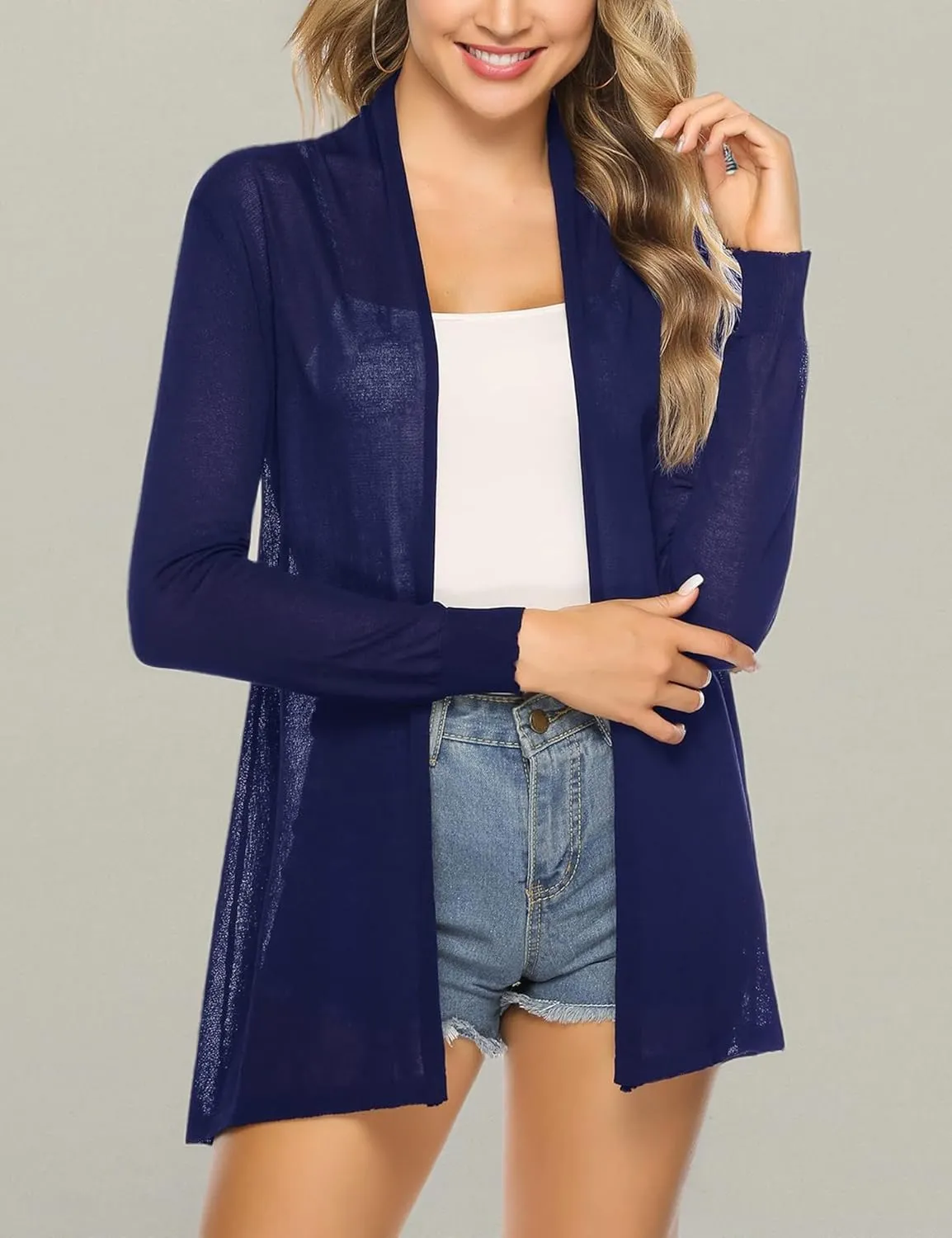 Totatuit Womens Summer Lightweight Sheer Kimono Cardigan Long Sleeve Open Front Knit Sweater Loose Cover Up Casual Blouse Top