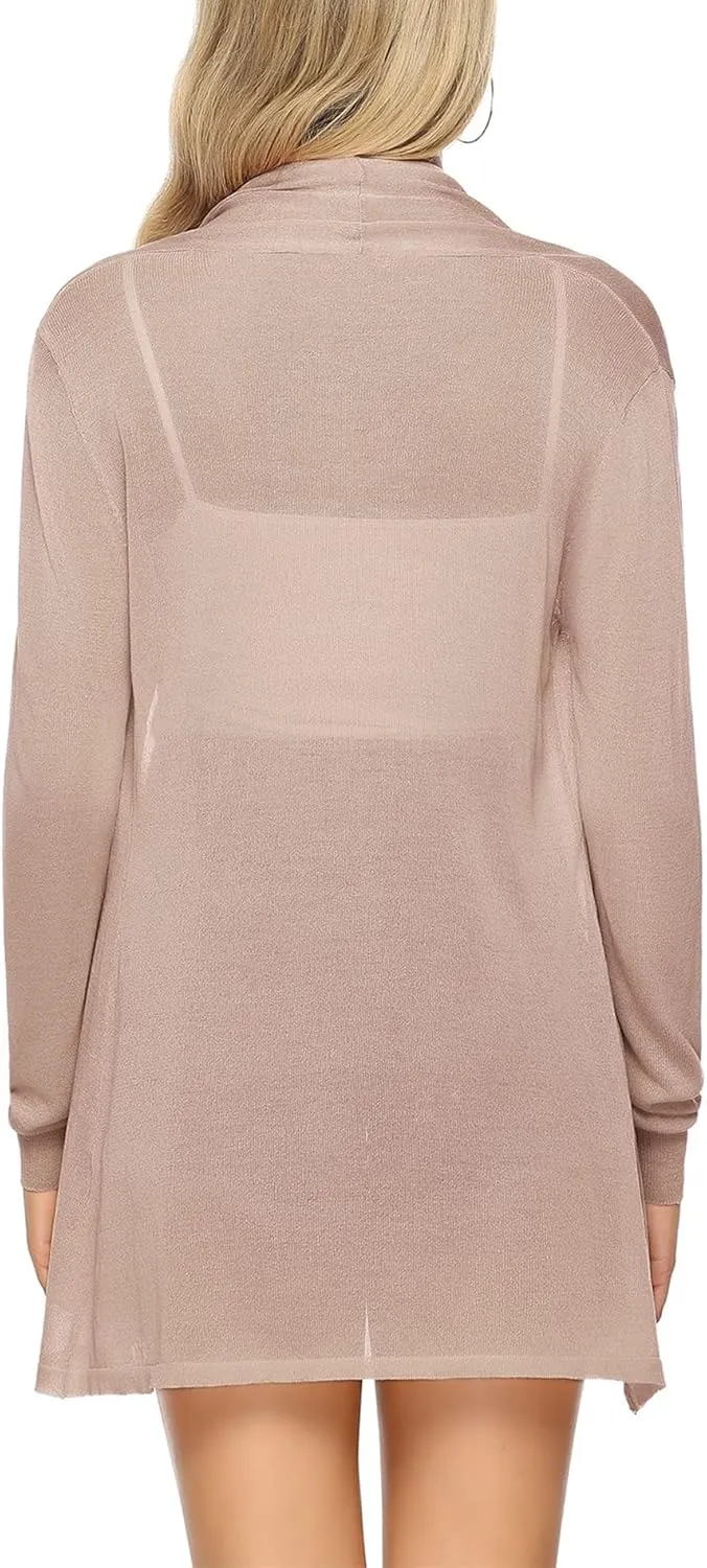 Totatuit Womens Summer Lightweight Sheer Kimono Cardigan Long Sleeve Open Front Knit Sweater Loose Cover Up Casual Blouse Top