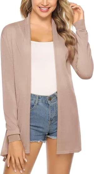 Totatuit Womens Summer Lightweight Sheer Kimono Cardigan Long Sleeve Open Front Knit Sweater Loose Cover Up Casual Blouse Top