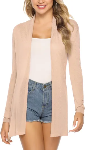 Totatuit Womens Summer Lightweight Sheer Kimono Cardigan Long Sleeve Open Front Knit Sweater Loose Cover Up Casual Blouse Top