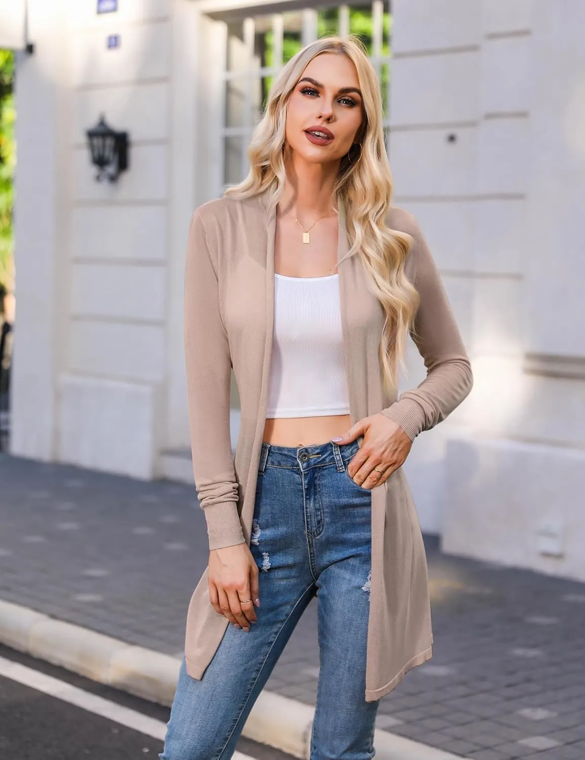 Totatuit Womens Summer Lightweight Sheer Kimono Cardigan Long Sleeve Open Front Knit Sweater Loose Cover Up Casual Blouse Top
