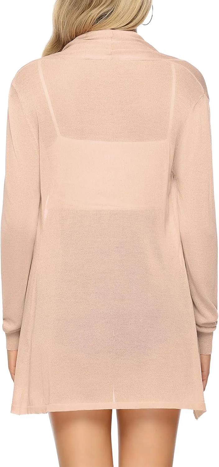 Totatuit Womens Summer Lightweight Sheer Kimono Cardigan Long Sleeve Open Front Knit Sweater Loose Cover Up Casual Blouse Top