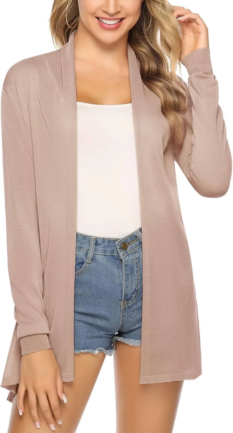 Totatuit Womens Summer Lightweight Sheer Kimono Cardigan Long Sleeve Open Front Knit Sweater Loose Cover Up Casual Blouse Top
