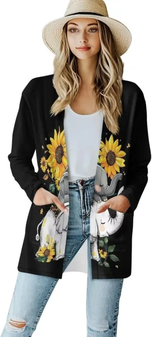 Uourmeti Open Front Cardigan Jacket Long Sleeve Cardigans for Women Lightweight