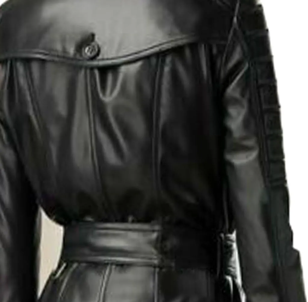 VearFit Women's Real Leather Trench Coat  Timeless Style & All-Weather Elegance