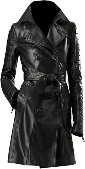 VearFit Women's Real Leather Trench Coat  Timeless Style & All-Weather Elegance