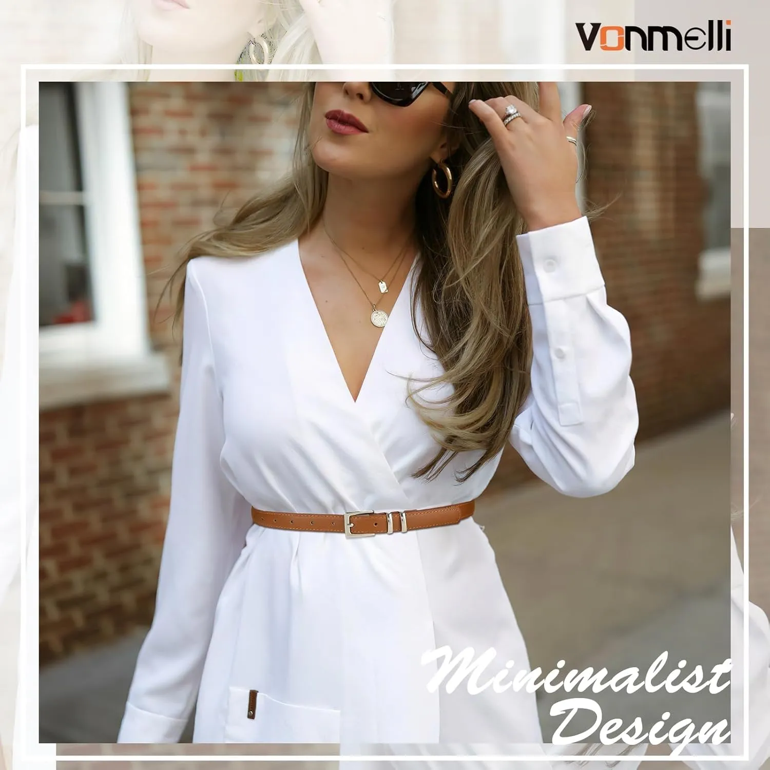 VONMELLI Leather Thin Belts for Women, Fashion Women's Skinny Belts Thin Ladies Belts for Jeans Dress Pants