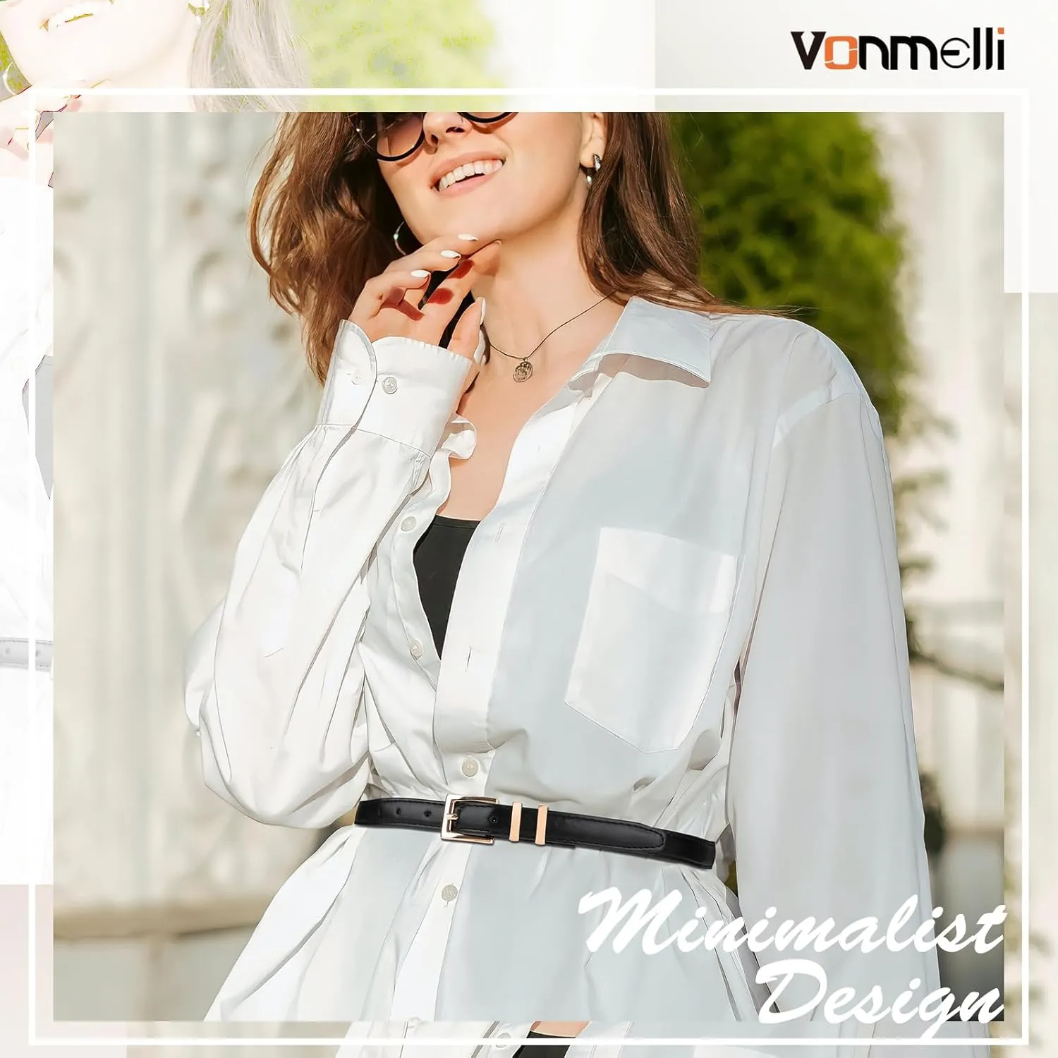 VONMELLI Leather Thin Belts for Women, Fashion Women's Skinny Belts Thin Ladies Belts for Jeans Dress Pants