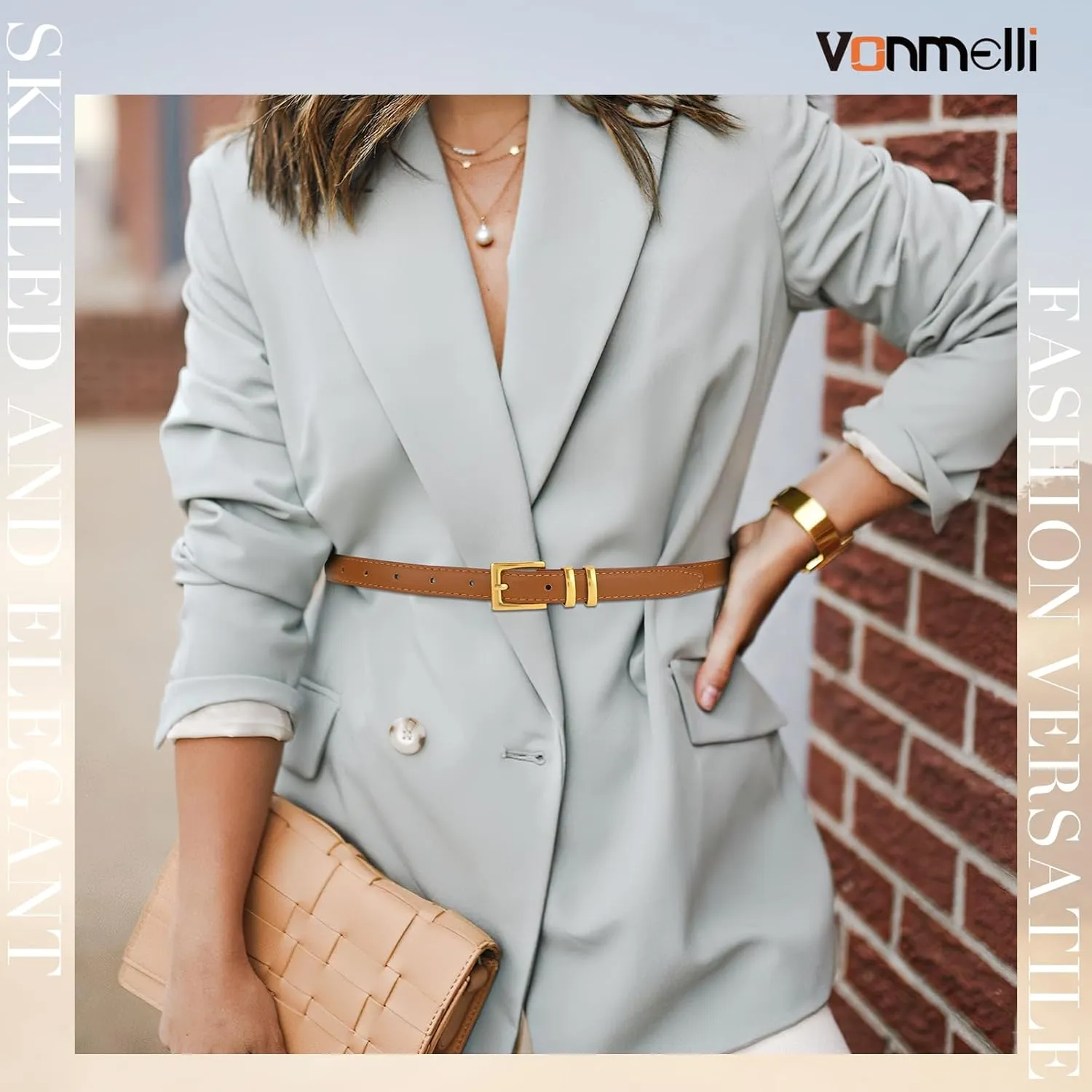 VONMELLI Leather Thin Belts for Women, Fashion Women's Skinny Belts Thin Ladies Belts for Jeans Dress Pants