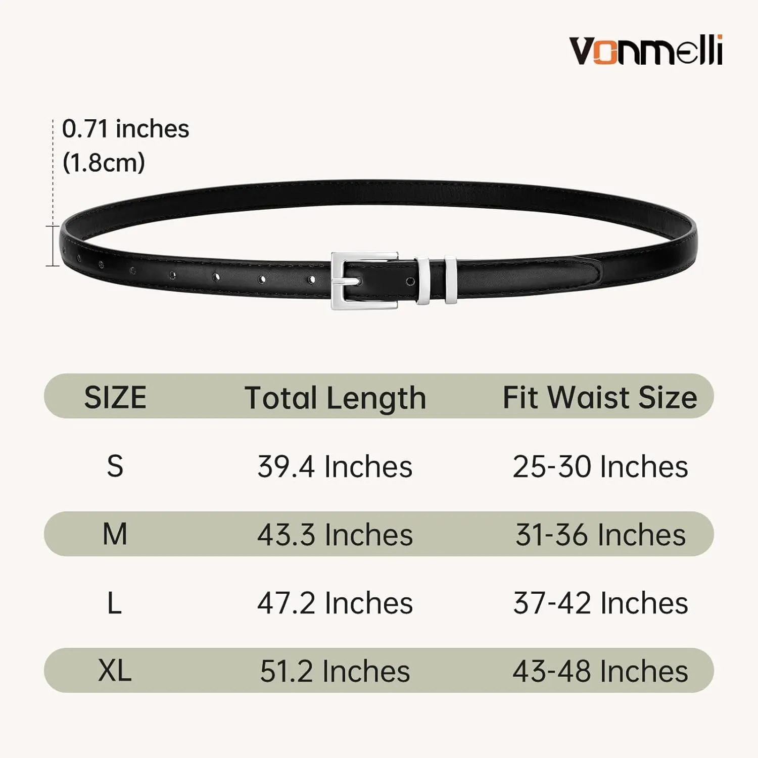 VONMELLI Leather Thin Belts for Women, Fashion Women's Skinny Belts Thin Ladies Belts for Jeans Dress Pants