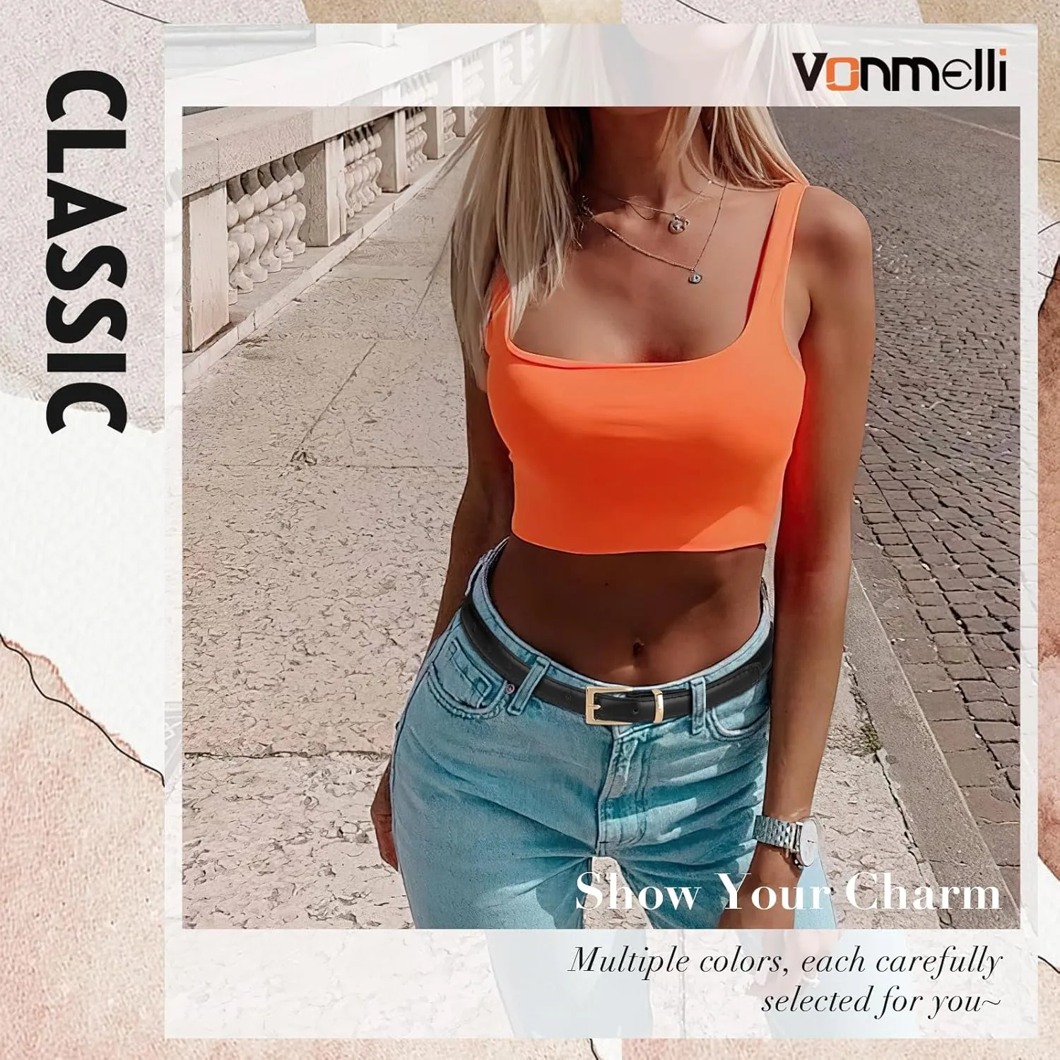 VONMELLI Leather Thin Belts for Women, Fashion Women's Skinny Belts Thin Ladies Belts for Jeans Dress Pants