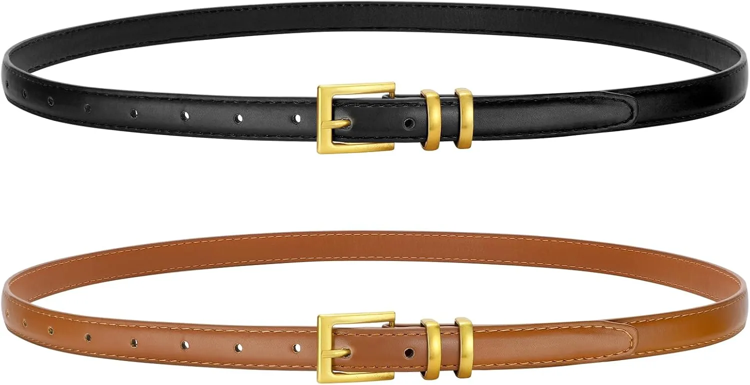 VONMELLI Leather Thin Belts for Women, Fashion Women's Skinny Belts Thin Ladies Belts for Jeans Dress Pants