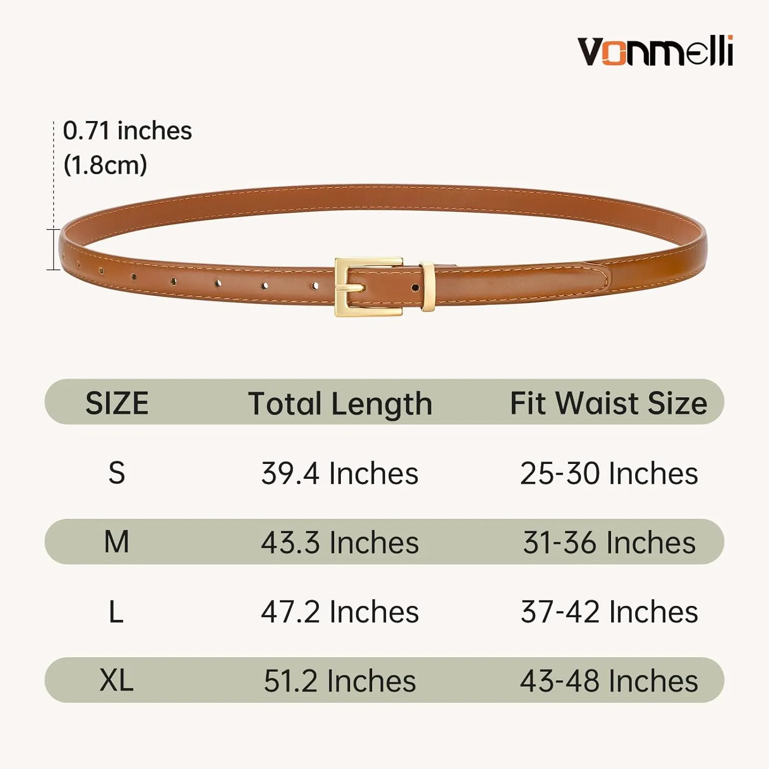 VONMELLI Leather Thin Belts for Women, Fashion Women's Skinny Belts Thin Ladies Belts for Jeans Dress Pants