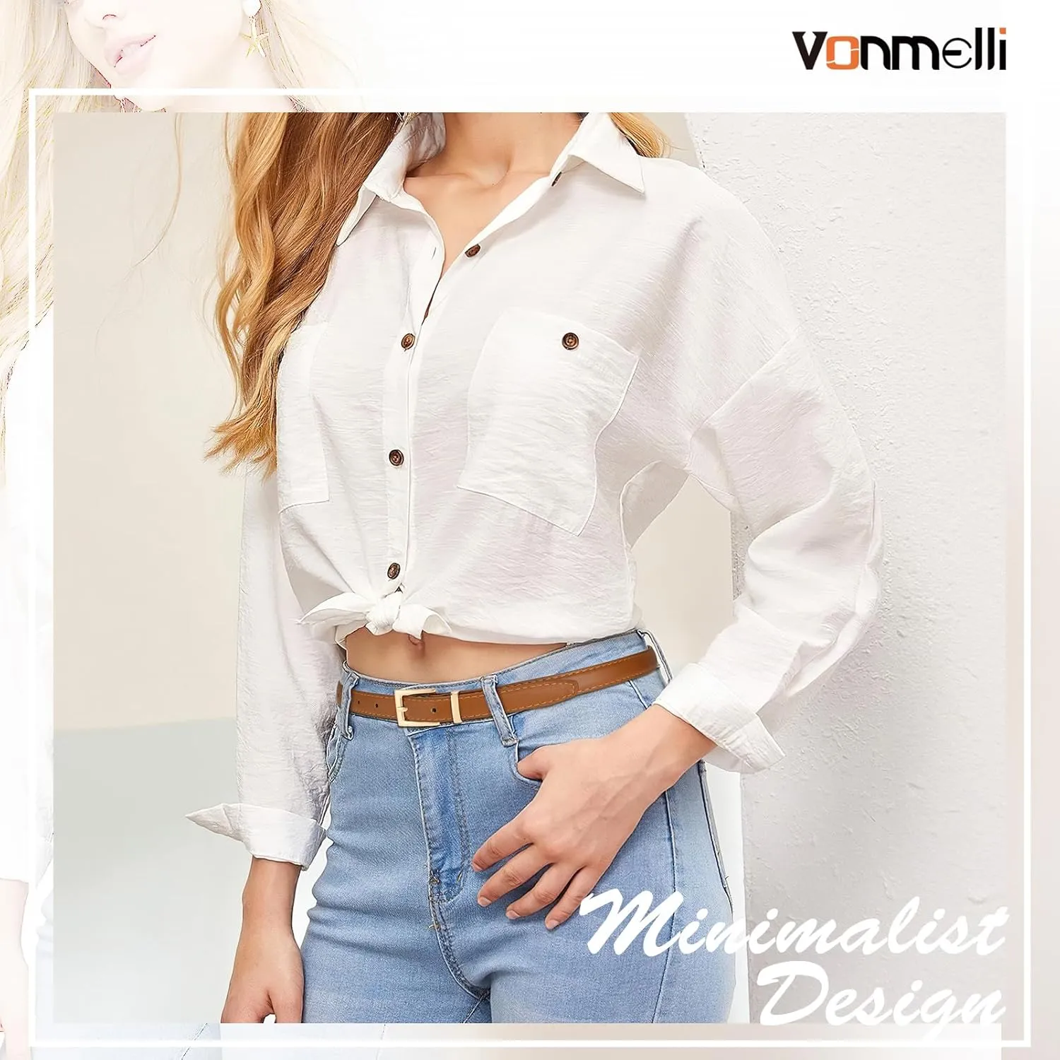 VONMELLI Leather Thin Belts for Women, Fashion Women's Skinny Belts Thin Ladies Belts for Jeans Dress Pants