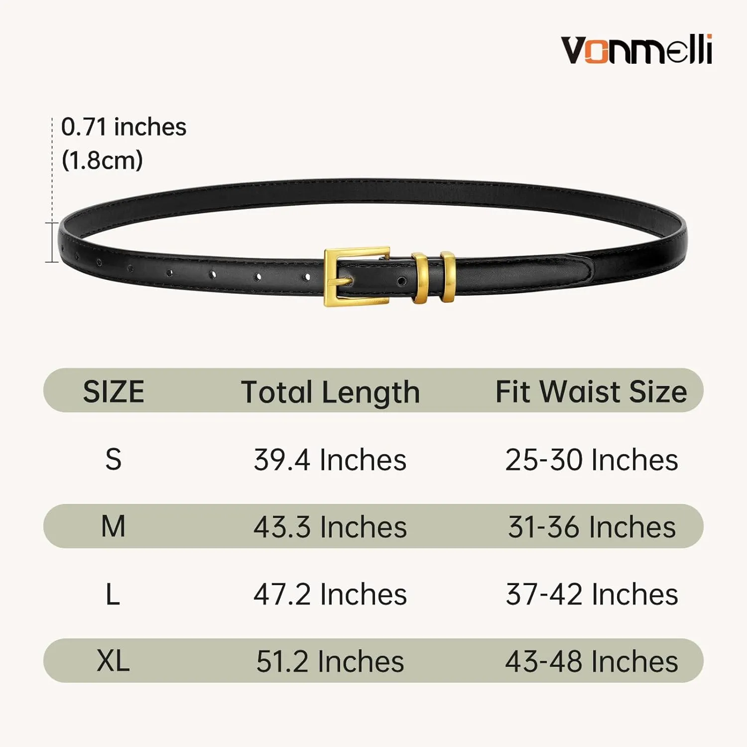 VONMELLI Leather Thin Belts for Women, Fashion Women's Skinny Belts Thin Ladies Belts for Jeans Dress Pants
