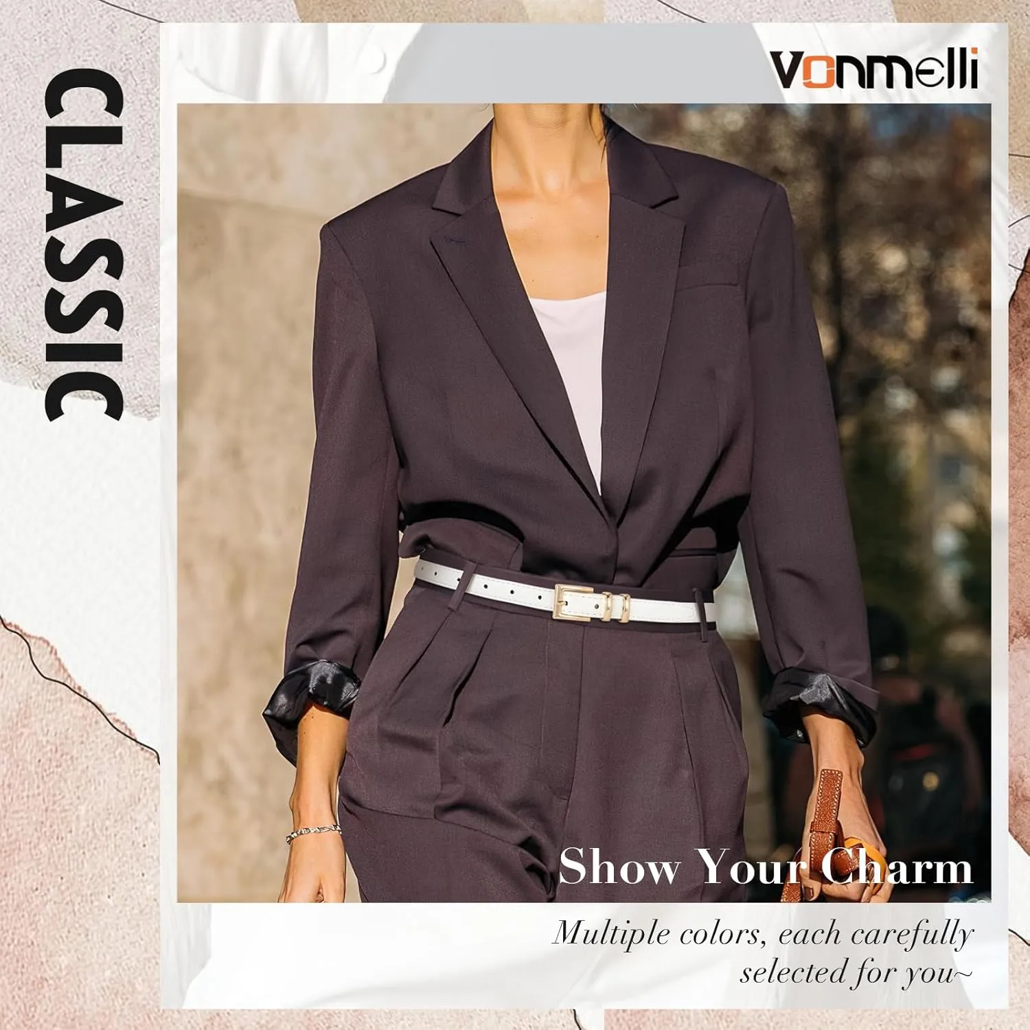 VONMELLI Leather Thin Belts for Women, Fashion Women's Skinny Belts Thin Ladies Belts for Jeans Dress Pants