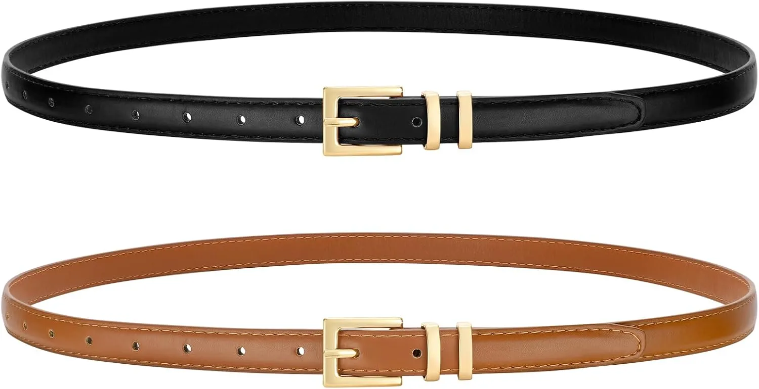 VONMELLI Leather Thin Belts for Women, Fashion Women's Skinny Belts Thin Ladies Belts for Jeans Dress Pants