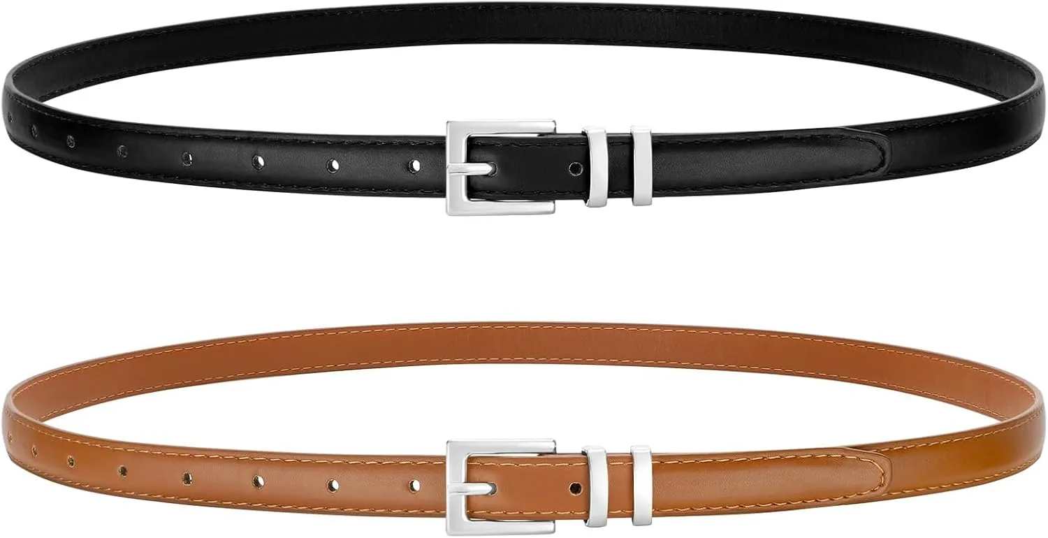 VONMELLI Leather Thin Belts for Women, Fashion Women's Skinny Belts Thin Ladies Belts for Jeans Dress Pants