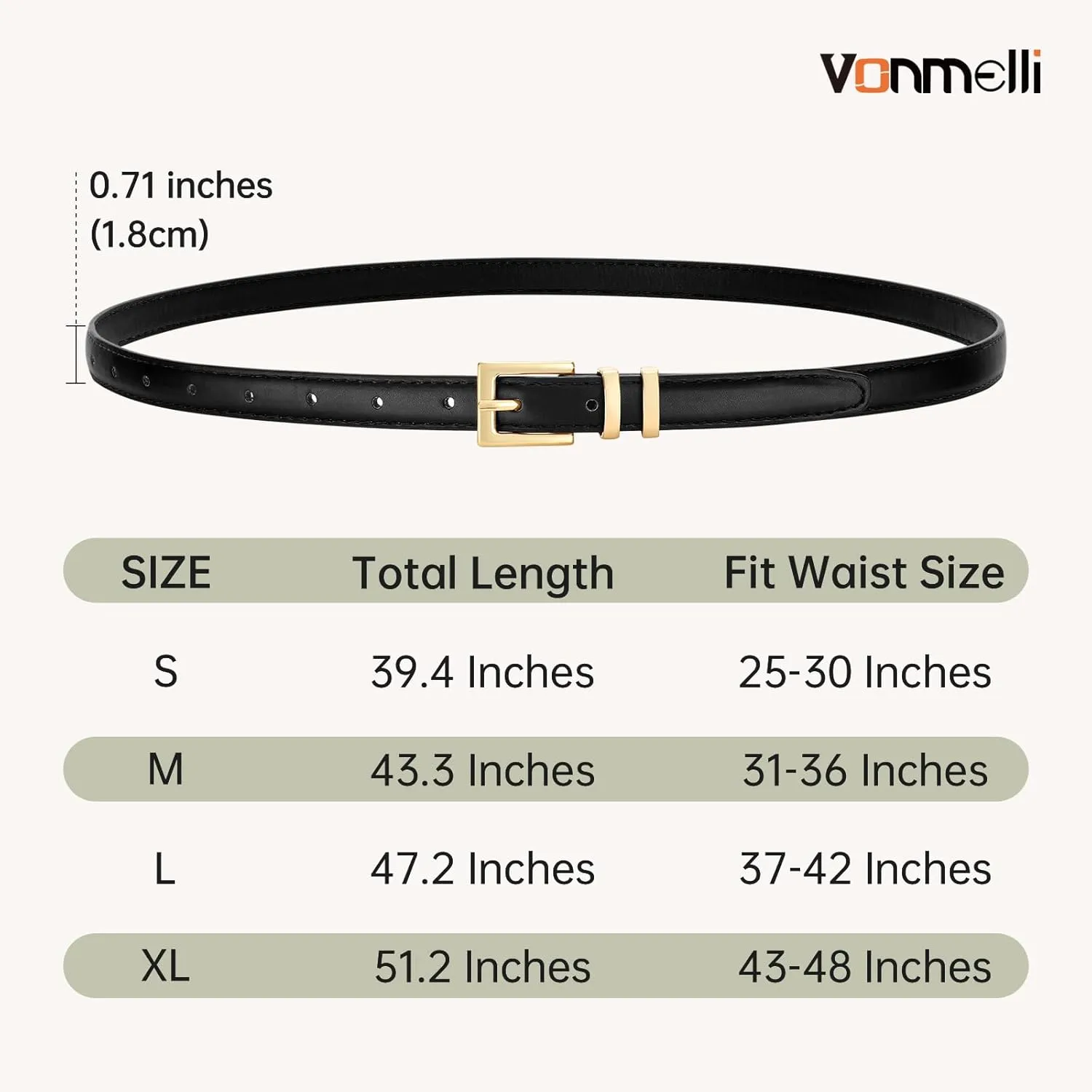 VONMELLI Leather Thin Belts for Women, Fashion Women's Skinny Belts Thin Ladies Belts for Jeans Dress Pants