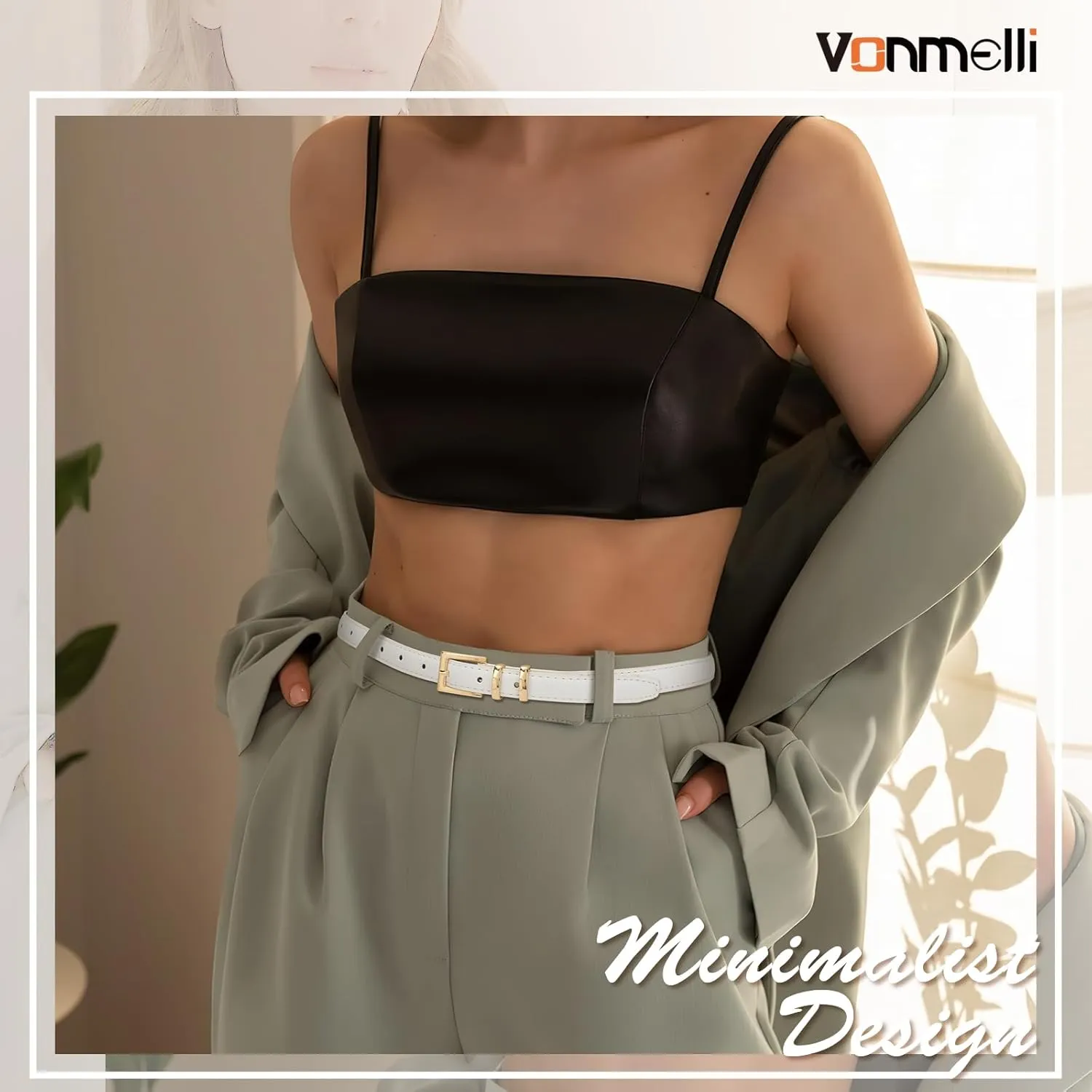 VONMELLI Leather Thin Belts for Women, Fashion Women's Skinny Belts Thin Ladies Belts for Jeans Dress Pants