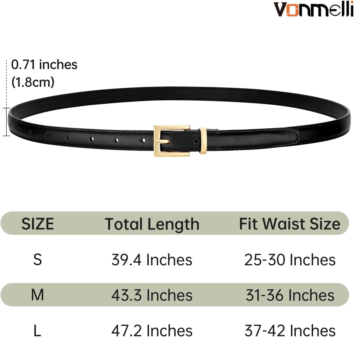 VONMELLI Leather Thin Belts for Women, Fashion Women's Skinny Belts Thin Ladies Belts for Jeans Dress Pants