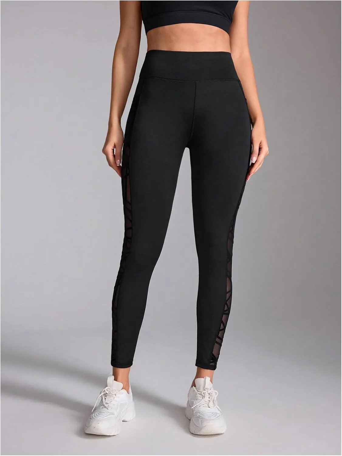 WDIRARA Women's Tummy Control Sheer High Waisted Leggings Stretchy Workout Yoga Pants
