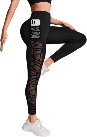 WDIRARA Women's Tummy Control Sheer High Waisted Leggings Stretchy Workout Yoga Pants