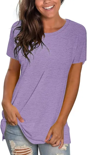 WNEEDU Womens T Shirts Short Sleeve Crewneck Loose Summer Tees Basic Tops