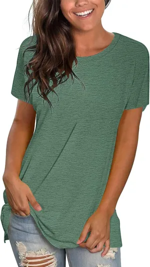 WNEEDU Womens T Shirts Short Sleeve Crewneck Loose Summer Tees Basic Tops