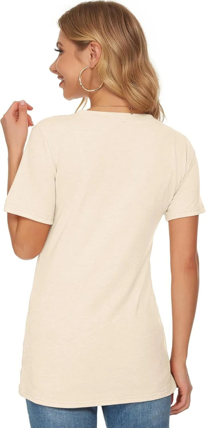 WNEEDU Womens T Shirts Short Sleeve Crewneck Loose Summer Tees Basic Tops