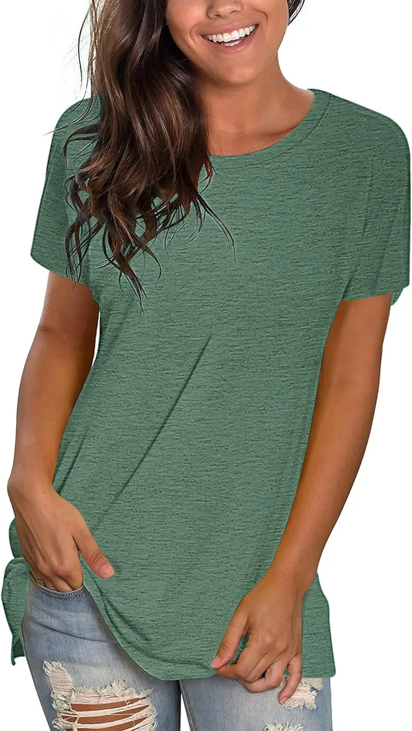 WNEEDU Womens T Shirts Short Sleeve Crewneck Loose Summer Tees Basic Tops
