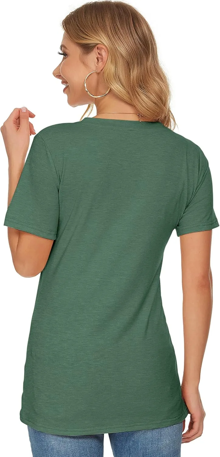 WNEEDU Womens T Shirts Short Sleeve Crewneck Loose Summer Tees Basic Tops