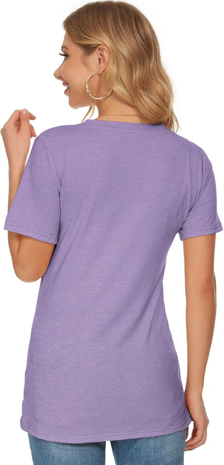 WNEEDU Womens T Shirts Short Sleeve Crewneck Loose Summer Tees Basic Tops