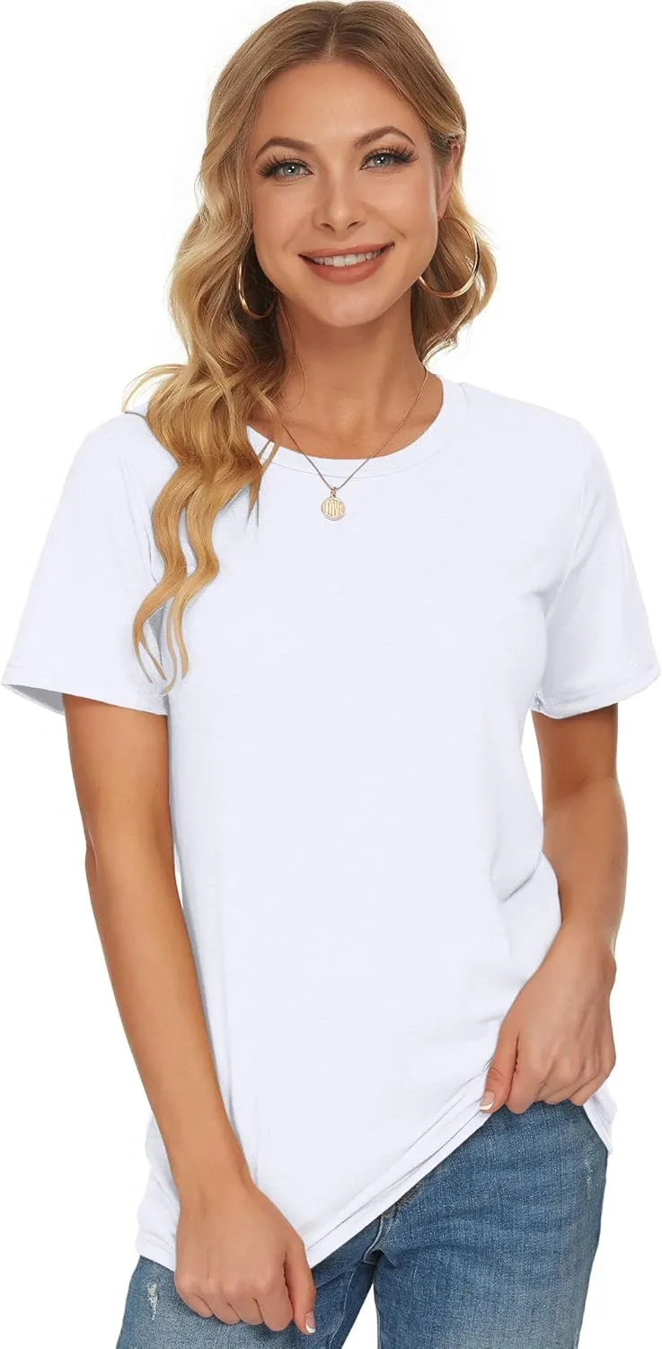 WNEEDU Womens T Shirts Short Sleeve Crewneck Loose Summer Tees Basic Tops