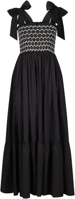 Women Boho Smocked Maxi Dress Bow Tie Shoulder Ruched Bust Backless Flowy Long Dresses Summer Casual Beach Sundress