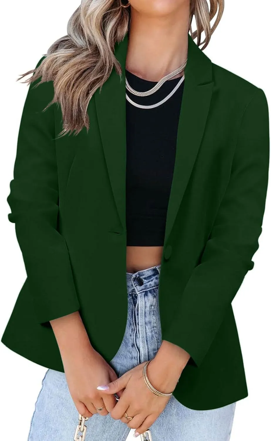 Women's 2024 Fall Business Casual Blazers Open Front Trendy Work Office Blazer Jacket Long Sleeve Solid Color Outwear