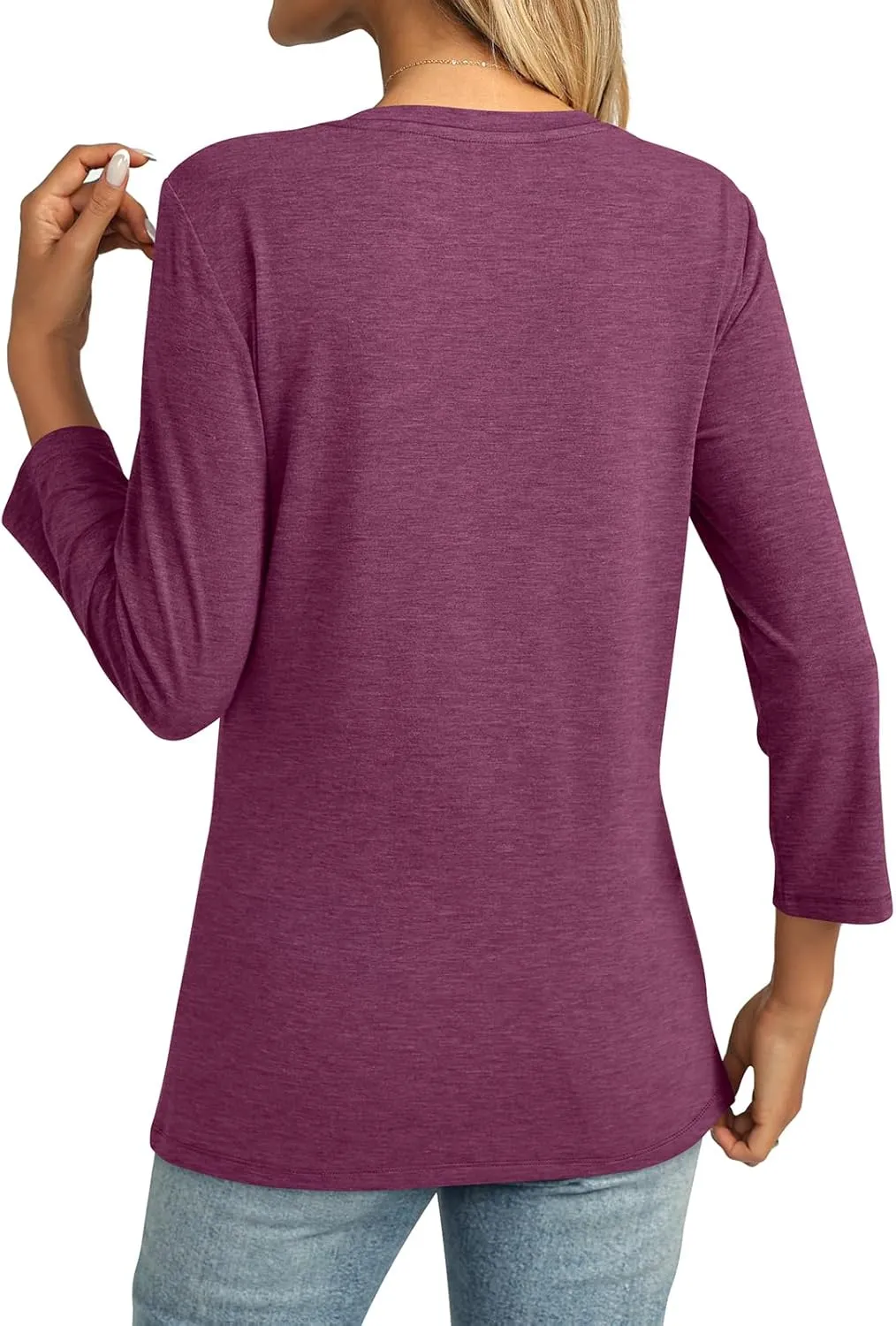 Womens 3/4 Sleeve Tops Crew Neck Summer Tops Casual Basic Tees Loose Fit Blouses