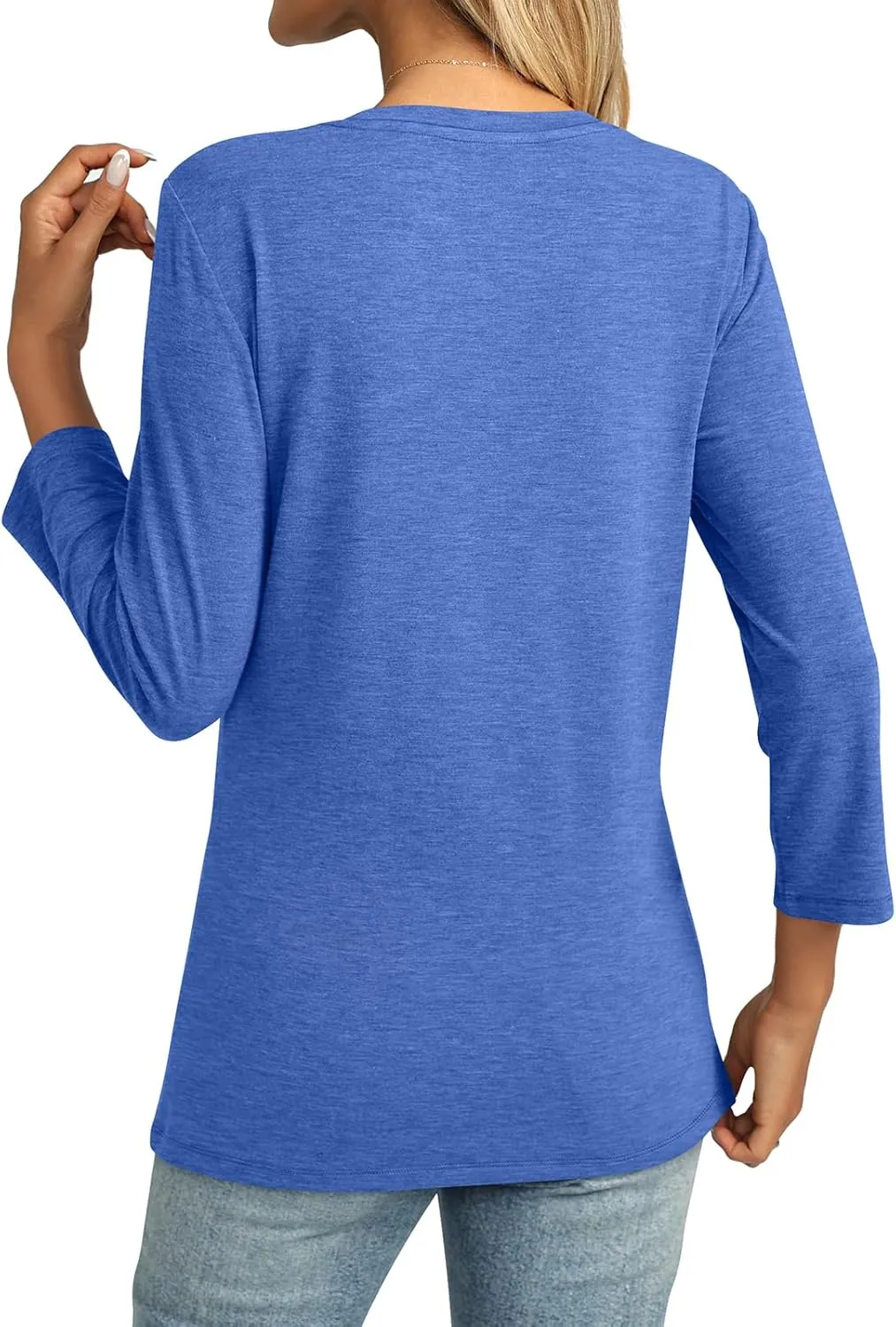 Womens 3/4 Sleeve Tops Crew Neck Summer Tops Casual Basic Tees Loose Fit Blouses