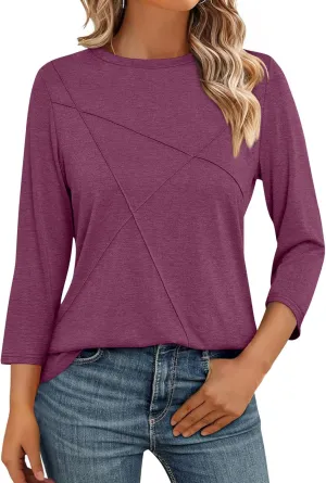 Womens 3/4 Sleeve Tops Crew Neck Summer Tops Casual Basic Tees Loose Fit Blouses