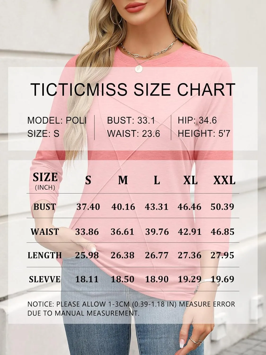 Womens 3/4 Sleeve Tops Crew Neck Summer Tops Casual Basic Tees Loose Fit Blouses