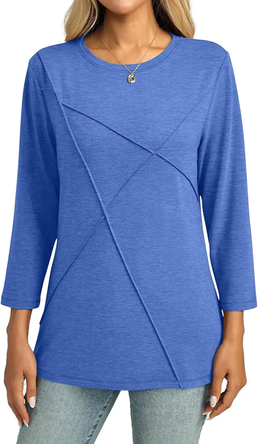 Womens 3/4 Sleeve Tops Crew Neck Summer Tops Casual Basic Tees Loose Fit Blouses