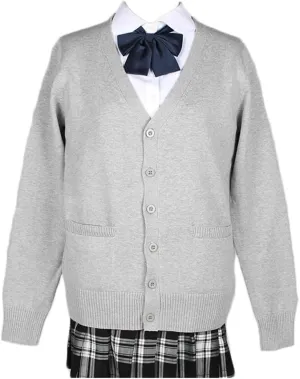 Women's Cardigan School Uniform Sweater V Neck Button Down Knit Cardigans Coat with Pockets
