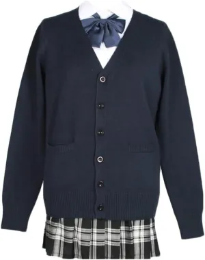Women's Cardigan School Uniform Sweater V Neck Button Down Knit Cardigans Coat with Pockets