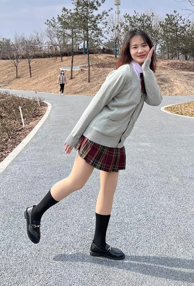 Women's Cardigan School Uniform Sweater V Neck Button Down Knit Cardigans Coat with Pockets